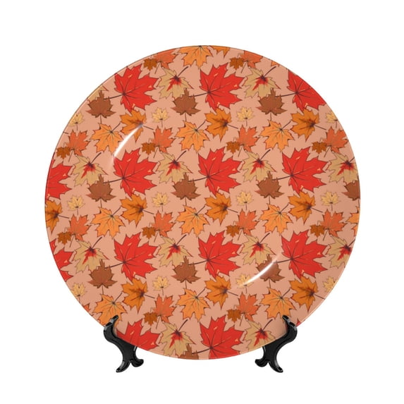 Sikiie Yellow And Red Maple Leaves Bone China Decorative Plate Personality Ceramic Dinner Plate Crafts Decorative Ceramic Decorative Plate -7in