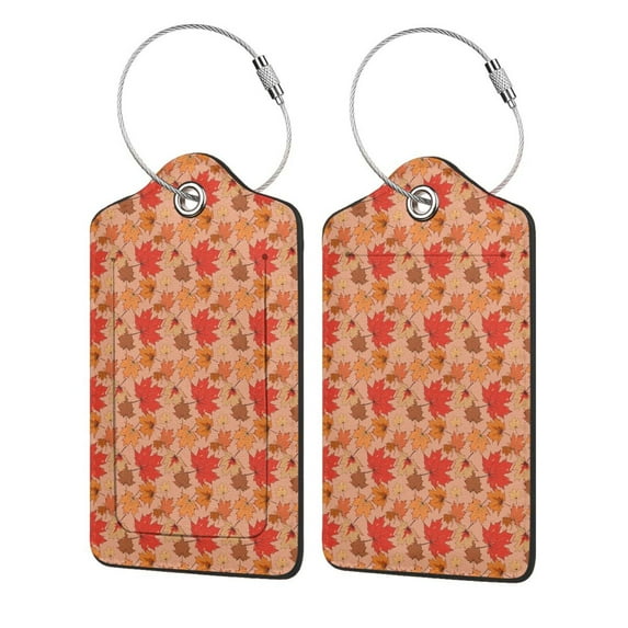 Sikiie Yellow And Red Maple Leaves Luggage Tag for Suitcase Leather Baggage Tag with Stainless Steel Loop Privacy Cover for Women Men Girls-4 PCS