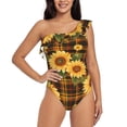 thumbnail image 1 of Sikiie Yellow Black Plaid Sunflower Print Women One Piece Swimsuits Tummy Control One Shoulder Bathing Suits Ruffle Swimwear, From S to XXL-Large, 1 of 6