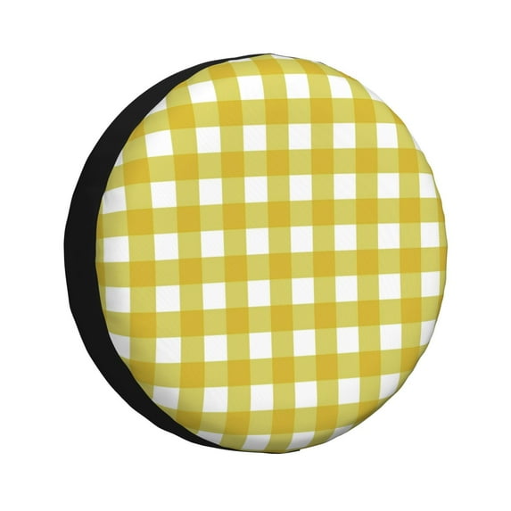Sikiie Yellow Checkboard PVC Leather Spare Tire Wheel Cover Spare Tire Cover, for Car Truck SUV Camper Trailer Universal Fit(14-17in)-16 inch