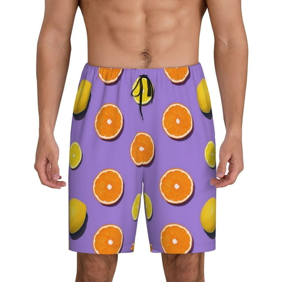 Sikiie Yellow Lemon And Orange Mens Pajama Shorts, Lightweight Lounge Pant with Pockets Soft Sleep Pj Shorts for MenXX-Large