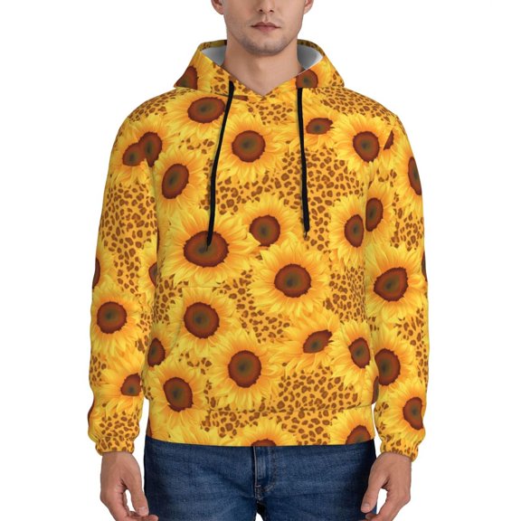 Sikiie Yellow Leopard Print Sunflower Men's Hoodie, Essentials Hoodie, Sweatshirt, Pullover Hooded Sweatshirt for Men-Small