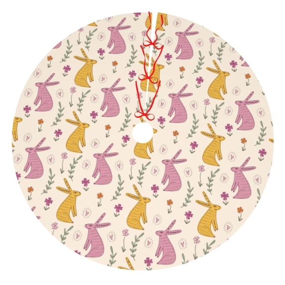 Sikiie Yellow Pueple Rabbit 30-48 inches {designName} Print Christmas Tree Skirt Snowman Xmas Tree Skirt with Edge Christmas Decorations for Holiday Party30"