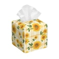 thumbnail image 1 of Sikiie Yellow White Plaid Sunflower Leather Tissue Box Cover Square, tissue box holder, Tissue Box with Bottom Belt-5.2”x5.2”x5.2”, 1 of 7