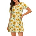 thumbnail image 1 of Sikiie Yellow White Plaid Sunflower Print Women's Short-sleeved Nightdress, Round Neck Pullover Nightdress Pajamas Summer Home Wear, 1 of 6