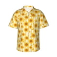 thumbnail image 1 of Sikiie Yellow White Striped Sunflower Print Men's Hawaiian Shirt, Summer Beach Button Pocket Short Sleeve T-Shirt,Large, 1 of 7