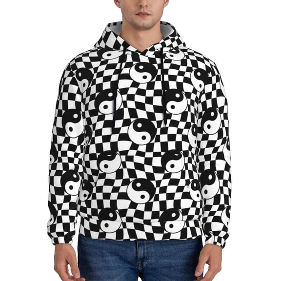 Sikiie Ying Yang Checkered Men's Hoodie, Essentials Hoodie, Sweatshirt, Pullover Hooded Sweatshirt for Men-Large