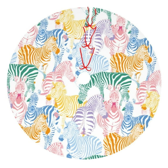 Sikiie Zebra Colourful 30-48 inches {designName} Print Christmas Tree Skirt Snowman Xmas Tree Skirt with Edge Christmas Decorations for Holiday Party48"