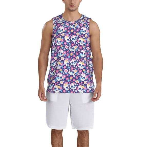 Sikiie blue flower Skull colorful Basketball Jersey Reversible Men's Mesh Athletic Sports Shirts Training Practice S-4XLLarge