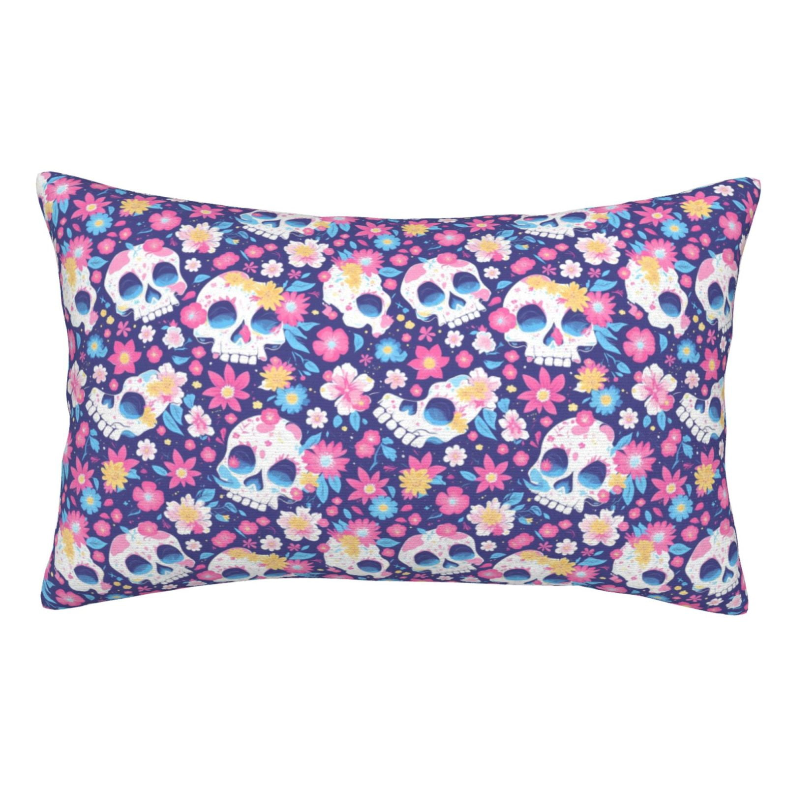 Sikiie blue flower Skull colorful Pillow Covers, Throw Pillow Case