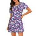 thumbnail image 1 of Sikiie blue flower Skull colorful Print Women's Short-sleeved Nightdress, Round Neck Pullover Nightdress Pajamas Summer Home Wear, 1 of 6