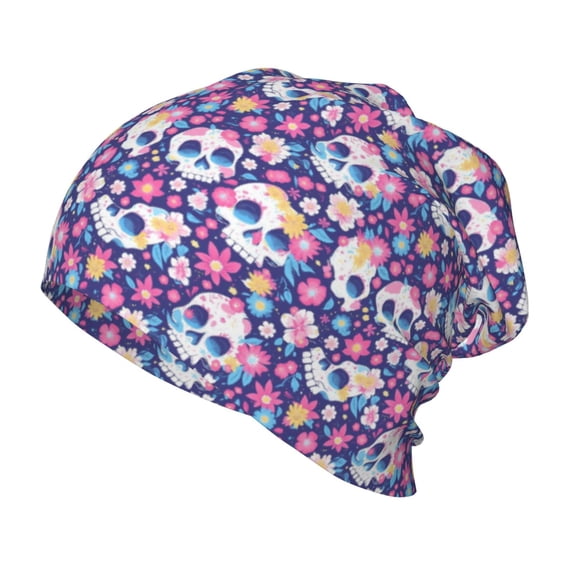 Sikiie blue flower Skull colorful Toddler Beanie Kids Beanie Hat Warm Winter Hats for Boys Girls Knit Cap