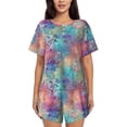 thumbnail image 1 of Sikiie blue pink colorful cracked texture Womens Pajama Sets Short Sleeve Top With Pants Sleepwear 2 Piece Lounge Set-XX-Large, 1 of 6