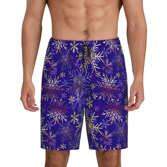 Sikiie blue purple Snowflake Mens Pajama Shorts, Lounge Pant, Men's shorts,Sleep Pj Shorts for Men-X-Large