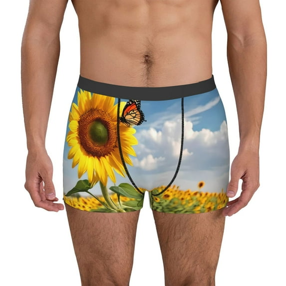 Sikiie butterfly and sunflower Print Men's Boxer Briefs, Elastic Waistband Boxer Briefs Leggings-Large