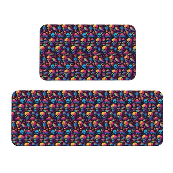 Sikiie colorful Skull Retro Kitchen Mat 2 PCS Cushioned Kitchen Rug, Waterproof Non-Slip Kitchen Mats for Kitchen, Floor Home, Sink, Laundry