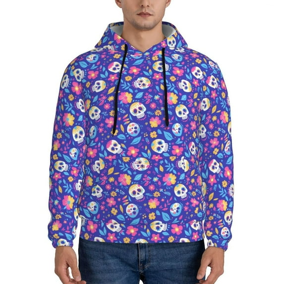 Sikiie colorful Skull flower leaf Men's Hoodie, Essentials Hoodie, Sweatshirt, Pullover Hooded Sweatshirt for Men-3X-Large