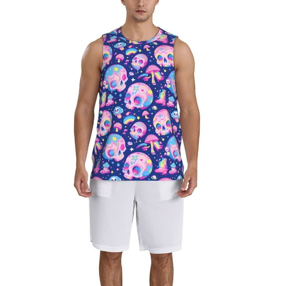 Sikiie colorful Skull mushroom rainbow Basketball Jersey Reversible Men's Mesh Athletic Sports Shirts Training Practice S-4XLLarge