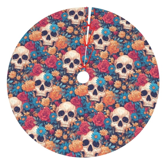 Sikiie colorful Skull rose 30-48 inches {designName} Print Christmas Tree Skirt Snowman Xmas Tree Skirt with Edge Christmas Decorations for Holiday Party48"