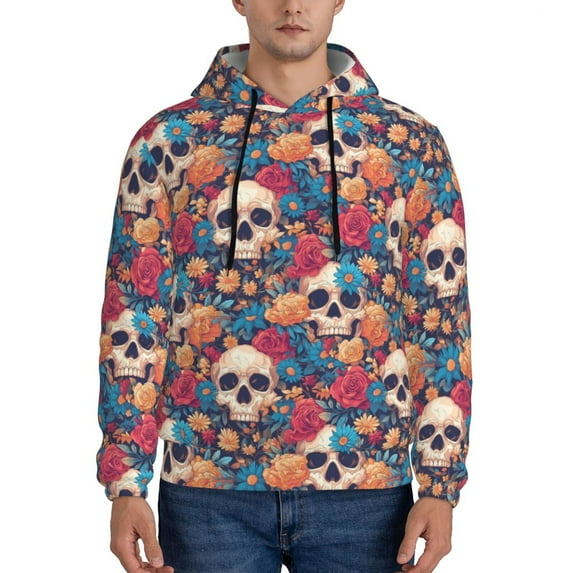 Sikiie colorful Skull rose Men's Hoodie, Essentials Hoodie, Sweatshirt, Pullover Hooded Sweatshirt for Men-X-Large