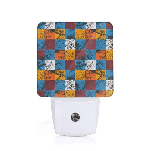 Sikiie colorful plaid Dinosaur Led Night Light, Warm White,Cool White Lights for Bathroom,Hallway,Bedroom, Kids Room-EU