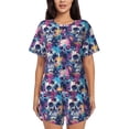 thumbnail image 1 of Sikiie cool Skull colorful Womens Pajama Sets Short Sleeve Top With Pants Sleepwear 2 Piece Lounge Set4X-Large, 1 of 1