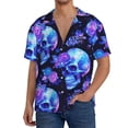thumbnail image 1 of Sikiie cool crystal Skull flower Men's Wrinkle Free Untucked Cuban Shirt Business Casual Button Down Shirts Short Sleeve ShirtX-Large, 1 of 5