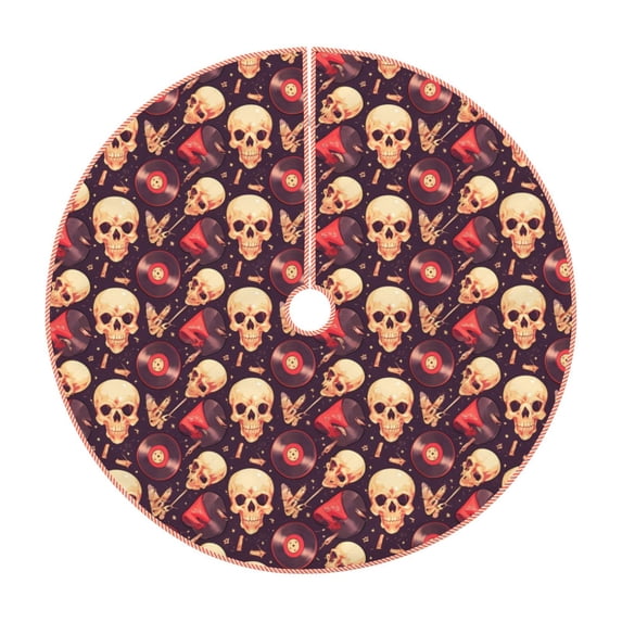 Sikiie cool rock Skull record Nativity Christmas Tree Skirt, Jesus Christian Winter Holiday Tree Mat Decoration(30-48IN)36"