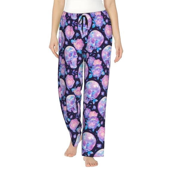Sikiie crystal Skull flower Women’s Ultra-Soft Comfy Lounge Pants Sleepwear Comfy Lounge Pants Drawstring Sleep Bottoms with PocketsXX-Large