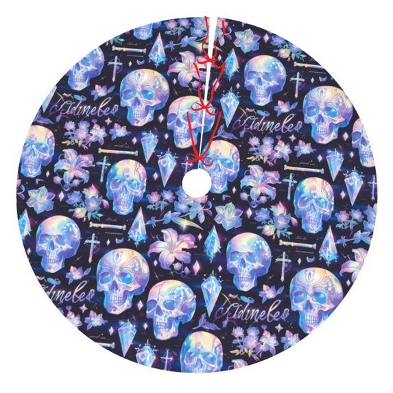 Sikiie crystal cool Skull flower 30-48 inches {designName} Print Christmas Tree Skirt Snowman Xmas Tree Skirt with Edge Christmas Decorations for Holiday Party36"