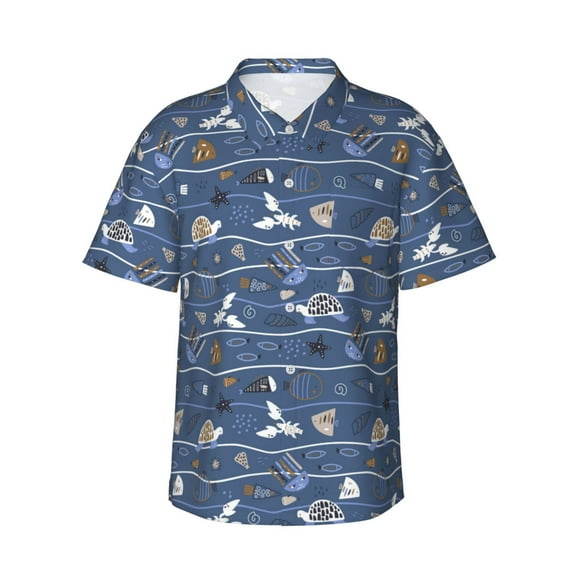 Sikiie cute fish octopus Print Men's Hawaiian Shirt, Summer Beach Button Pocket Short Sleeve T-Shirt,XX-Large