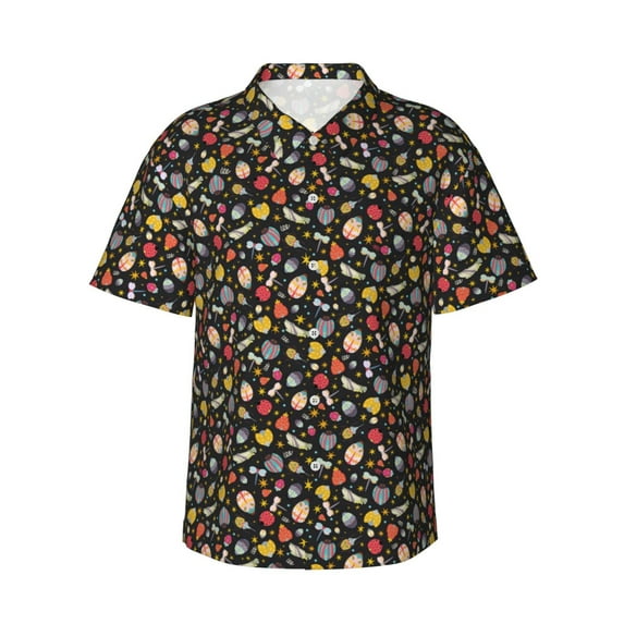 Sikiie cute insects Print Men's Hawaiian Shirt, Summer Beach Button Pocket Short Sleeve T-Shirt,Medium