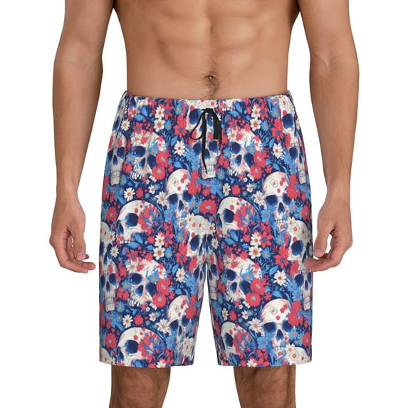 Sikiie daisy Skull red flower Mens Pajama Shorts, Lightweight Lounge Pant with Pockets Soft Sleep Pj Shorts for MenMedium