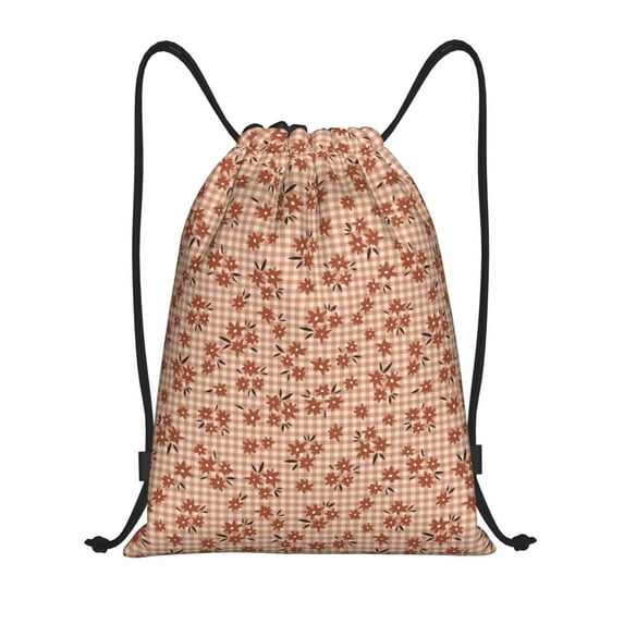 Sikiie fall flower plaid Drawstring Backpack Drawstring Bags, Draw String Back Bag for Sports, Gym, Travel, Swimming, Beach-Medium