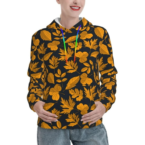 Sikiie fall leaf Women's Casual Hoodies Long Sleeve Lightweight Pullover Tops Loose Sweatshirt-Large