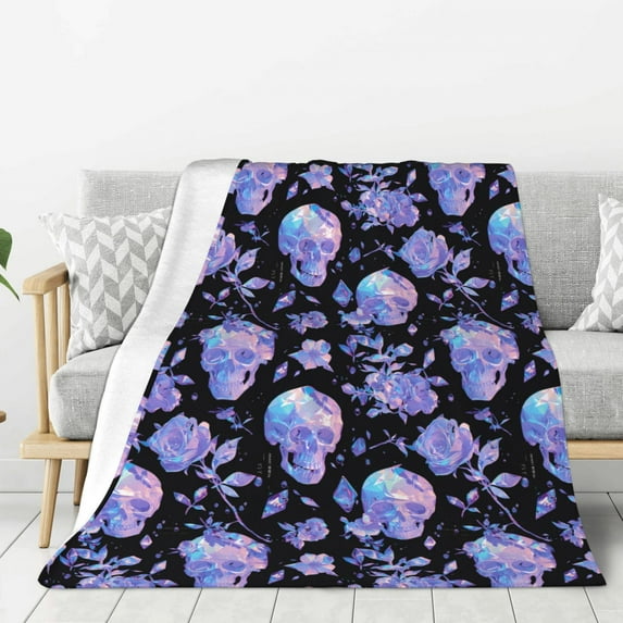 Sikiie flower Skull crystal Cozy Flannel Fleece Throw Blanket: Lightweight & Thick for All Seasons - Perfect for Women, Men, & Kids"50"x40"