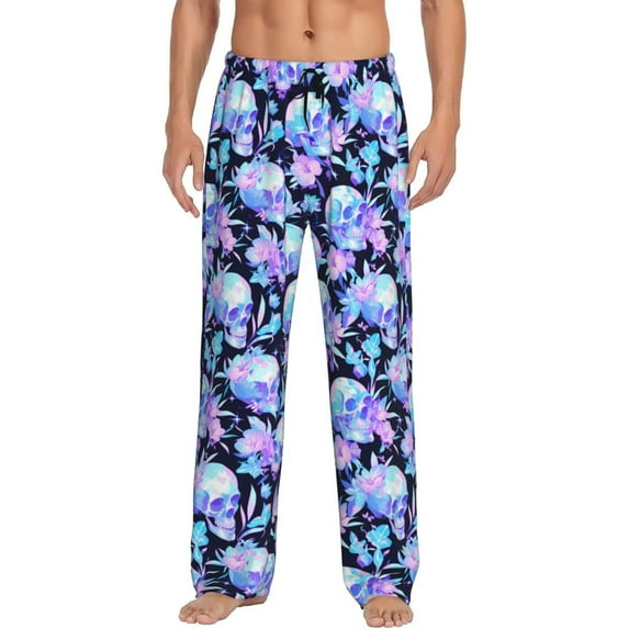 Sikiie flower Skull star Mens Pajama Pants Sleep & Lounge Pants, PJ Bottoms With elastic waistb and Pockets Medium