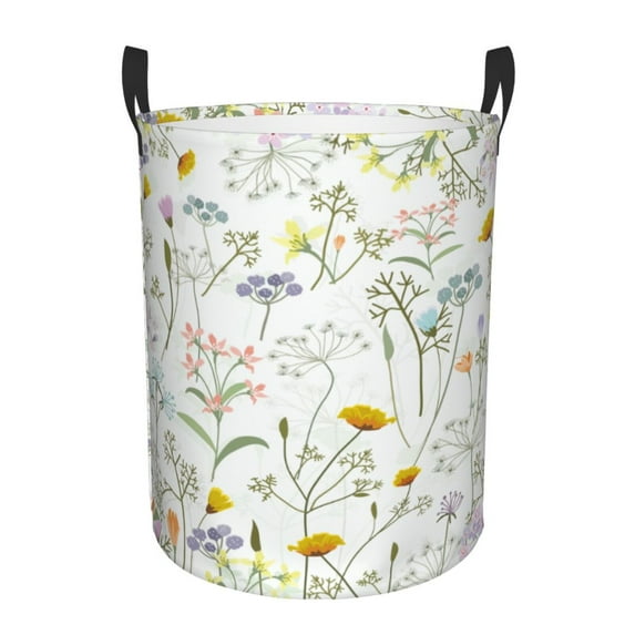 Sikiie flower and leaf Print Round Dirty Clothes Basket, Waterproof Standing Foldable Storage Basket, for Laundry Room, Bedroom, Bathroom Storage-Small