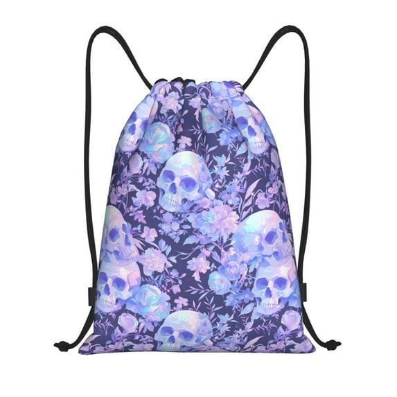 Sikiie flower crystal Skull Drawstring Backpack Drawstring Bags, Draw String Back Bag for Sports, Gym, Travel, Swimming, Beach-Medium