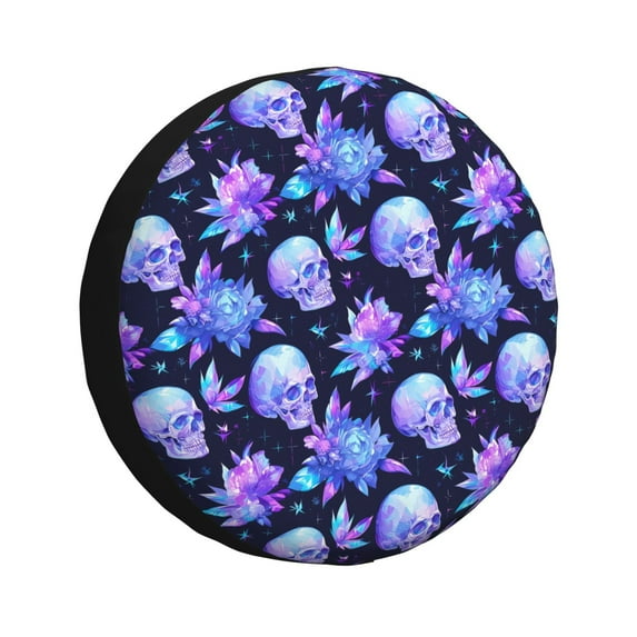Sikiie flower starry sky Skull PVC Leather Spare Tire Wheel Cover Spare Tire Cover, for Car Truck SUV Camper Trailer Universal Fit(14-17in)-17 inch