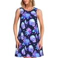 thumbnail image 1 of Sikiie flower starry sky Skull Print Women's Sleeveless Dress with Pockets Round Neck Sundress, Suitable for Daily, Office, Vacation Summer Wear, 1 of 7