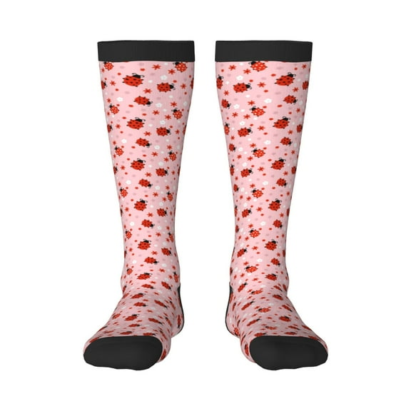 Sikiie flowers and ladybugs Print Knee Socks, High Socks Long Stretchy Sock Women Knee High Stocking, Long Socks for Women