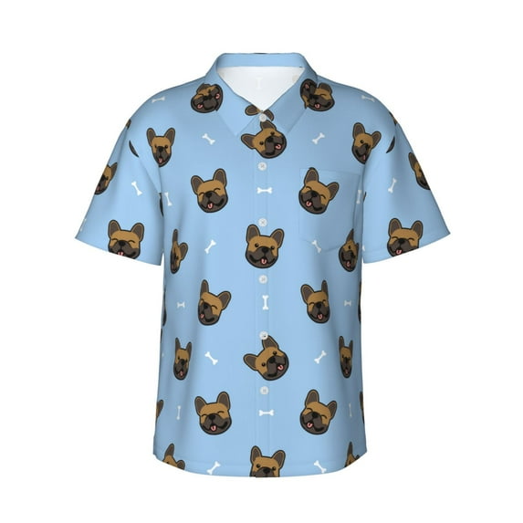 Sikiie french Bulldog Face Print Men's Hawaiian Shirt, Summer Beach Button Pocket Short Sleeve T-Shirt,3X-Large