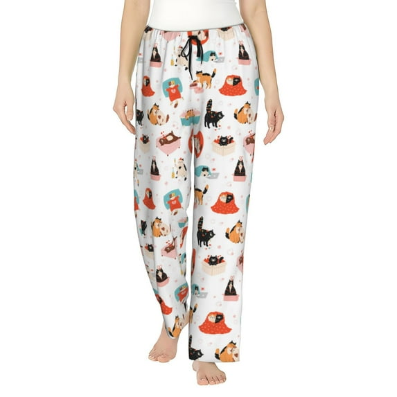 Sikiie funny cats celebrating Valentine's Day Print Women’s Lounge Pants, Lounge Pants Sleep Bottoms, Lounge for Women, Womens Pajama Pants-Small