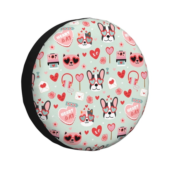Sikiie funny dogs and love Print PVC Leather Spare Tire Wheel Cover Spare Tire Cover, for Car Truck SUV Camper Trailer Universal Fit-15 inch