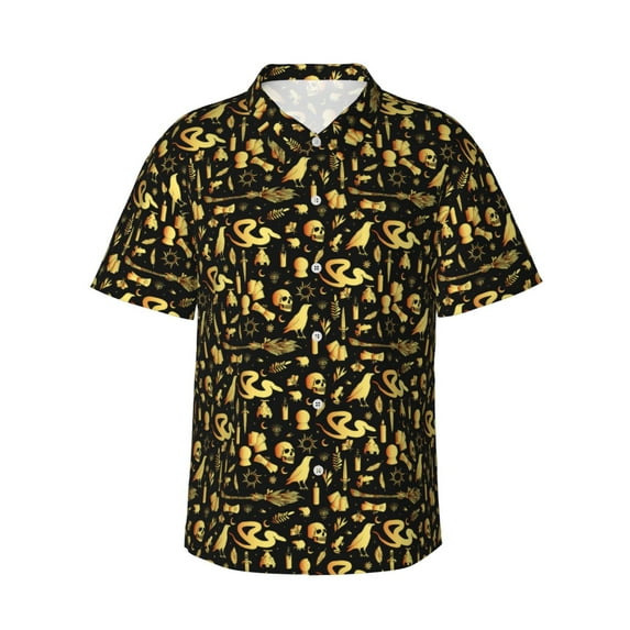 Sikiie glod Skull snake bird Print Men's Hawaiian Shirt, Summer Beach Button Pocket Short Sleeve T-Shirt,XX-Large