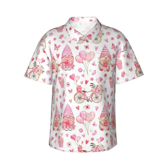 Sikiie gnome couple Print Men's Hawaiian Shirt, Summer Beach Button Pocket Short Sleeve T-Shirt,