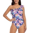 thumbnail image 1 of Sikiie graffiti style Skull flower Print Women One Piece Swimsuits Tummy Control One Shoulder Bathing Suits Ruffle Swimwear, From S to XXL-X-Large, 1 of 6