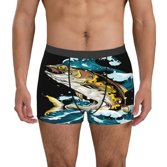 Sikiie green salmon fish Print Men's Boxer Briefs, Elastic Waistband Boxer Briefs Leggings-X-Large