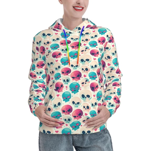 Sikiie heart Skull cute Women's Casual Hoodies Long Sleeve Lightweight Pullover Tops Loose Sweatshirt-Medium